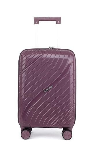 Fly Kite Luggage Carry On Cabin Suitcase 50 x 33 x 19 cm, 18 inch - 100% Polypropylene Hard Shell Aluminium Trolley Handle Real TSA Secure Lock 3 Digit 360° Smooth Detachable Wheels Dark Purple