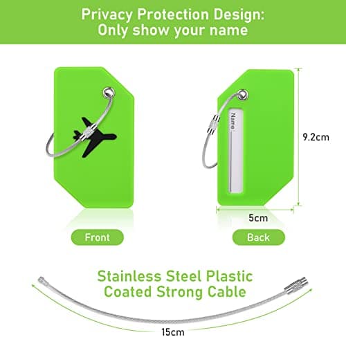 Flintronic 4 PCS Luggage Tags, Silicone Baggage Labels, Suitcase ID Tag Set, Handbag Tag Labels Travel Accessories for Checked Luggage, Hand Luggage and Handbags - Green — view 2