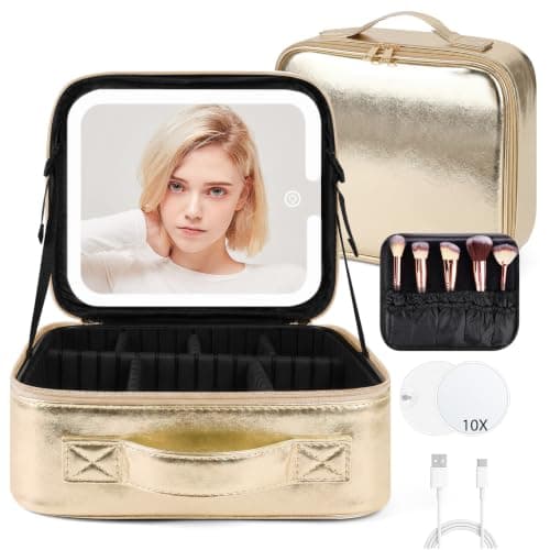 OSDUE Makeup Bag with LED Mirror, Cosmetic Organizer Case