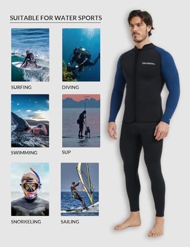 Lemorecn Wetsuit Top Men, 3mm Wetsuits Jacket Long Sleeve, BLACKBLUE,XL — view 6