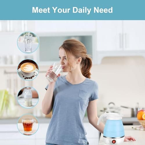 MKAEYYO Travel Kettle - Travel Kettles Electric Small, Portable Collapsible Kettle with Detachable Power Cord for Outdoor Hiking and Camping (Blue) — view 6