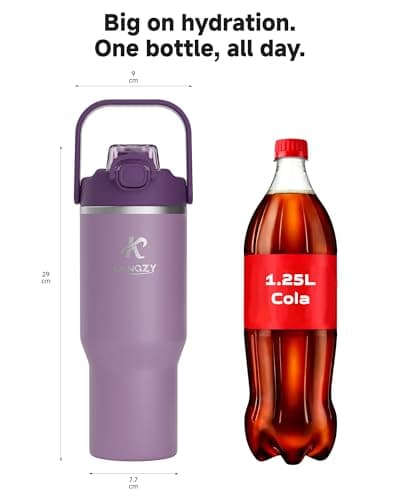 KANGZY Metal Water Bottle with Straw 1L/32oz – Vacuum Insulated Stainless Steel Flask, 2-in-1 Straw & Spout Lid, BPA-Free Leak-Proof Tumbler, Keeps Drinks Hot 8H+ / Cold 24H for Work, Travel Purple — view 6