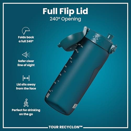ION8 Sports Water Bottle, 750 ml/24 oz, Leak Proof, Easy to Open, Secure Lock, Dishwasher Safe, BPA Free, Flip Cover, Carry Handle, Soft Touch Contoured Grip, Easy Clean, Odour Free, Teal — view 4