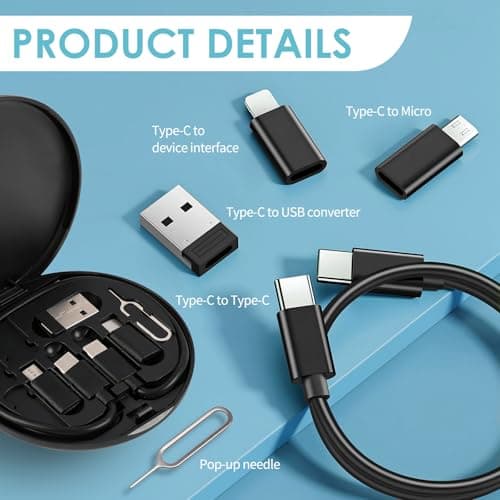 2PCS Multi USB Charger Adapter Kit, Multi USB Adapter Cable Kit, USB Type-C, Micro USB, and Adapter Set, Portable USB Adapter Kit for Travel, Data Transfer, Charging, and SIM Card Storage (Black) — view 3