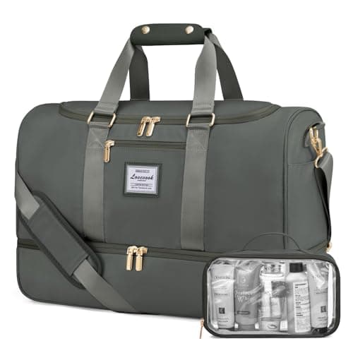LOVEVOOK Travel Bag Gym Bag for Women, Waterproof Weekend Overnight Holdall Duffle Bags with Toiletry Bag, Shoe Compartment & Wet Pocket, Swimming Beach Bags Hand Luggage Camping Sports Bag, Green
