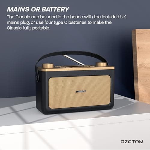 DAB/DAB+ & FM Portable Digital Radio | Leather Design | Bluetooth | Battery & Mains Powered (4x”C”) | Dual Alarms & Sleep Timer | Perfect for Home, Office or Outdoors | AZATOM Classic (Black/Gold) — view 6
