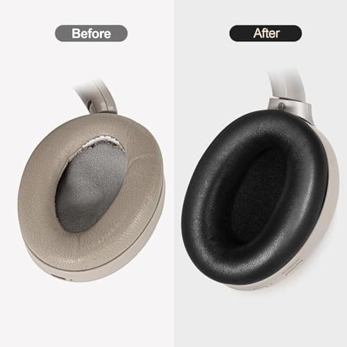 WH-1000XM3 Replacement Ear Pads for Sony XM3 Noise Cancelling Headphones, Genuine Lambskin Leather Earpads Cushions with Softer Acoustic Memory Foam, Extra-Thickness (Black) — view 5