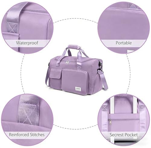 Sports Gym Bag Duffle Bag with Shoes Compartment & Wet Pocket，Weekend Travel Bag Overnight Bag for Women and Men Lightweight Holdall Hospital Overnight Bag - Weekend Bags, Hand Luggage Bag (Purple) — view 4