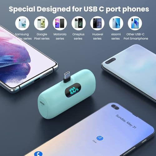 Feob Power Bank USB C 5000mAh,15W PD 3.0A Fast Charging Portable Charger Mini Power Bank LCD Display Battery Pack Compatible with iPhone 17/16/15 Series, Samsung/Note/Moto/LG/Pixel/Nexus etc - Green — view 3