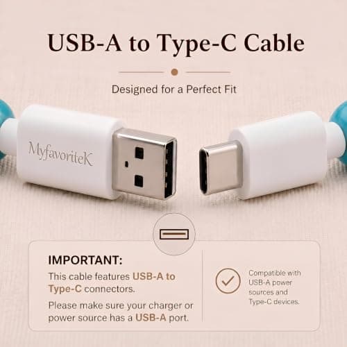 MyfavoriteK Stylish Beaded Phone Charger Cable Colors USB Charging Cord for Smartphones (USB A to USB C, Turquoise, 6.6ft) — view 2