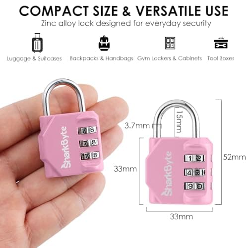 SharkByte Small Luggage Locks, 3-Dial Weatherproof Outdoor Security Combination Padlock, Travel Lock for Suitcases Luggage Case Travel Bag Gym Lockers Code Padlock (Pack of 2) — view 6