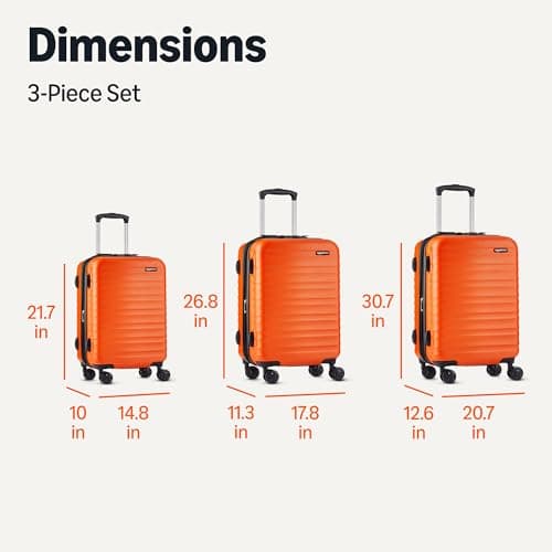 Amazon Basics Hard Shell Luggage Set (Small + Medium + Large) - Expandable ABS Travel Luggage with 4 Double Spinner Wheels - Scratch Resistant and Lightweight Construction - Burnt Orange — view 6