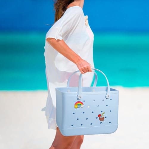 XYYYHTL Beach Tote Bag Rubber Waterproof Washable Durable Open Tote for Sports, Pool, Gym, Large Rubber EVA Bag With Holes Stylish Women's Beach Essentials — view 2