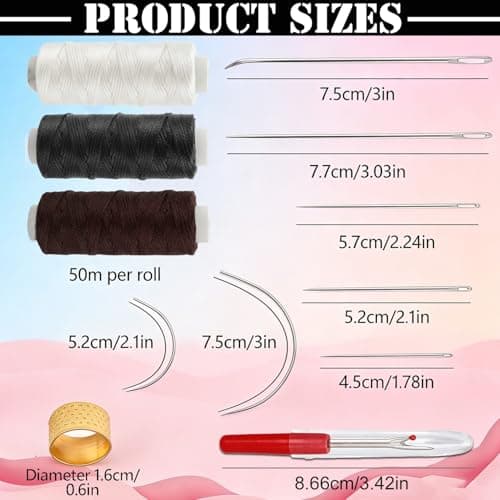 Denipry Leather Waxed Thread, Hand Sewing Kit with 7pcs Sewing Needles and 3 Threads, Leather Repair Sewing Thread Kit for Bookbinding, Shoe Carpet, Canvas Repairing Craft DIY — view 2