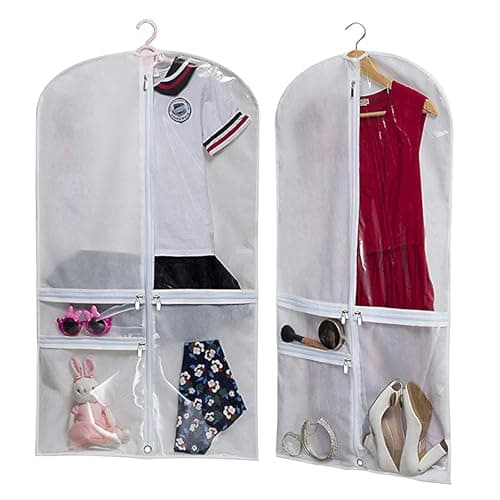 50.4" Hanging Garment Bag with 3 Zipper Pockets, Waterproof Clothes Covers, Hanging Dress Bags with 4 Zipper Pockets, Foldable Travel Garment Bag for Dancers Kids Women (White)