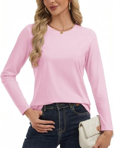 TACVASEN Womens Tshirts Cotton Crew Neck Top Soft Women Top UK Light Pink S — view 2