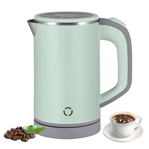 Jalann Travel Kettle, Low Wattage Kettle, 800ml Electric Travel Kettles Small, Fast Boiling, Portable Mini Cordless Camping Kettles Stainless Steel for Caravan, Motorhome, Bedroom, Office (Green)