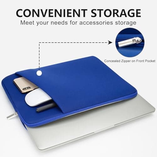 HEDUGO Laptop Sleeve Case with Zipper Accessory Pocket Compatible with 15.6 inches HP Dell Asus Lenovo Padded Computer Pouch Cover Shockproof Protective for 15.6” Laptop/Chromebook/Tablet,Blue — view 2