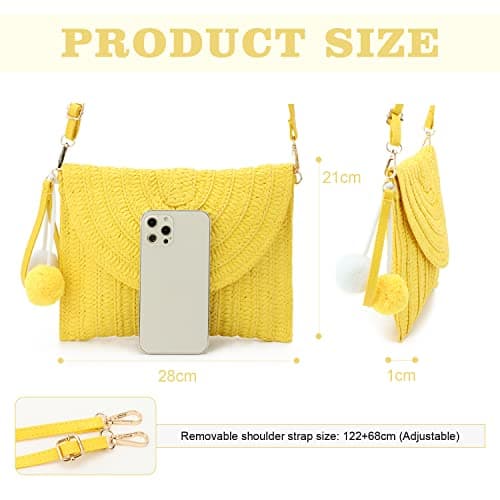 Syrads Women's Straw Clutch Purse Summer Beach Bags Envelope Evening Clutch Woven Handbags,Yellow C — view 4