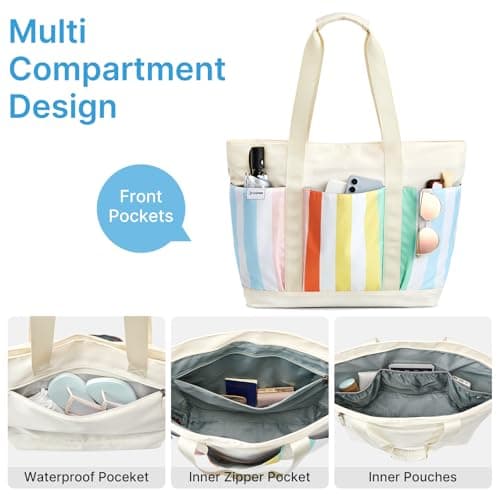 G4Free 35/50L Foldable Beach Bag with Zipper Pockets, Waterproof Tote Pool Handbags for Women, Compatible with Stanley Cup, Weekender, Travel, Holiday — view 5