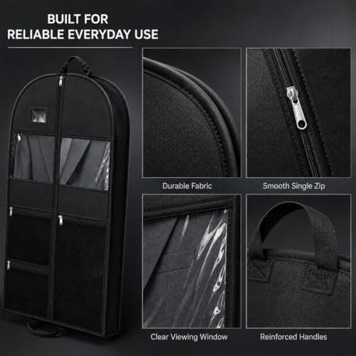 Garment Bag for Travel, 110 x 60 x 10 cm Foldable Suit Bag with Handles, 3 Zipper Mesh Pockets and Clear Window, Suit Carrier for Men and Women, Business Trips and Weddings, Black 1 Pack — view 4