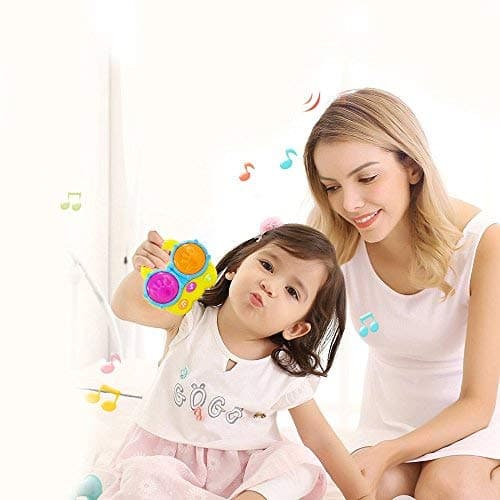WEofferwhatYOUwant Baby Bongo Drums – Musical Toy with Animal Sounds, Classic Songs & Projector Lights | 3 Play Modes & Soft Volume | Travel Size for Babies 6+ Months | Batteries Included — view 6