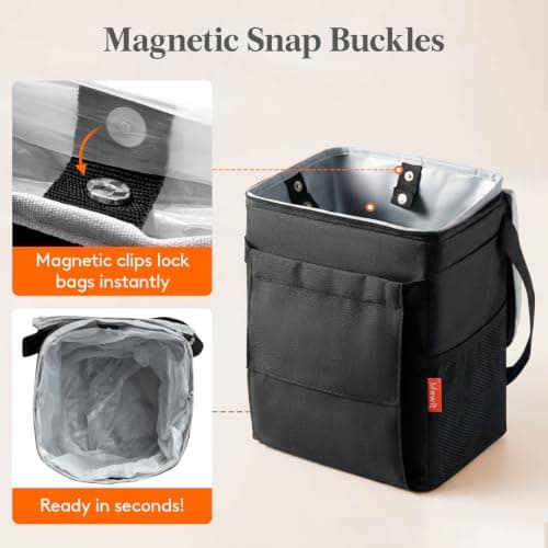 Lifewit Car Bin with Lid, Hanging Trash Bag with Tissue Holder, Black — view 5