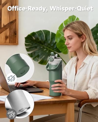 KANGZY Metal Water Bottle with Straw 1L/32oz – Vacuum Insulated Stainless Steel Flask, 2-in-1 Straw & Spout Lid, BPA-Free Leak-Proof Tumbler, Keeps Drinks Hot 8H+ / Cold 24H for Work, Travel Green — view 5