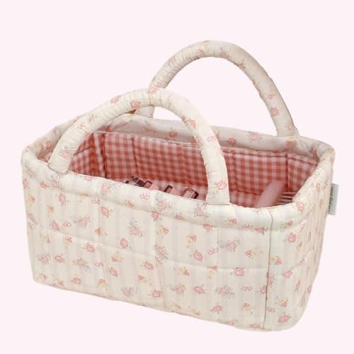 Large Capacity Foldable Cotton Storage Basket Quilted Tote Bag — view 4
