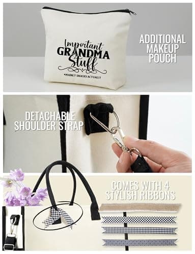 INNObeta Grandma Gifts Tote Bag, Important Grandma Stuff Bag with Top Zipper Closure Shoulder Strap for Birthday, Mother's Day, Christmas — view 5