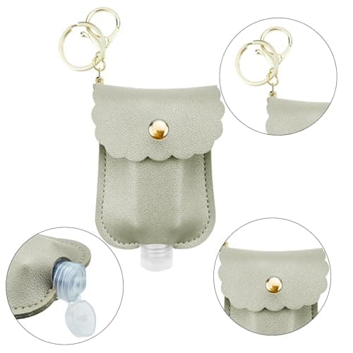 Qusmeiyici 4 PCS Mini Travel Empty Hand Sanitiser Bottles with PU Leather Keychain,Portable Plastic Travel Bottles Leakproof Squeeze Bottles with Flip Cap for Outdoor/School/Work/Travel — view 3