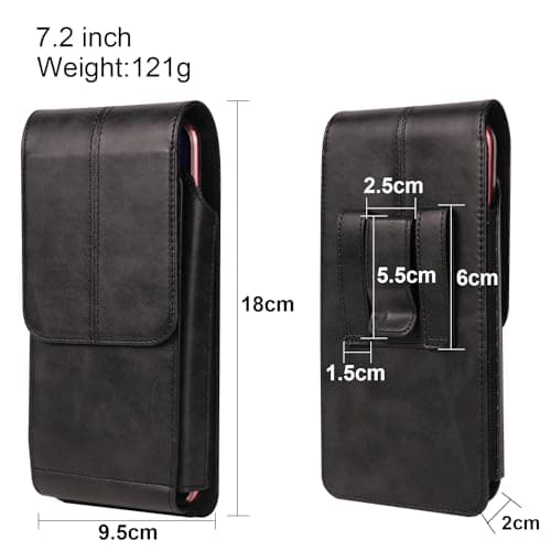 Leather Phone Waist Pack Mens Brown, Cell Phone Belt Clip Pouch, 7.2" Vertical Leather Smartphone Waist Bumbag Wallet with Belt Loop Card Holder Carrying Case Smartphone Sport Travel Purse — view 3