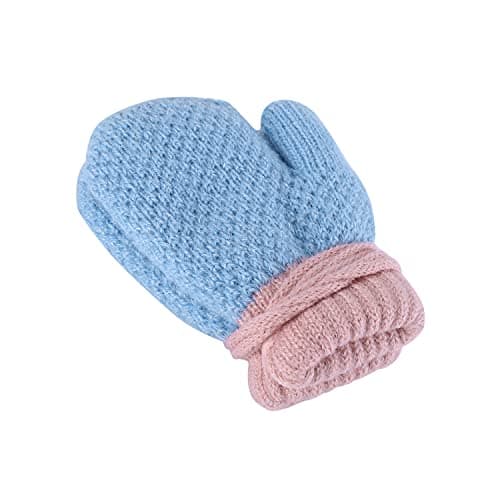 Kids Toddlers Thermal Gloves Mittens Winter Warm Thick Knitted Gloves with String Fluffy Full Finger Mittens Baby Fleece Lined Gloves Hanging Neck Mittens with Anti-Lost String for Boys Girls Age 1-4 — view 4