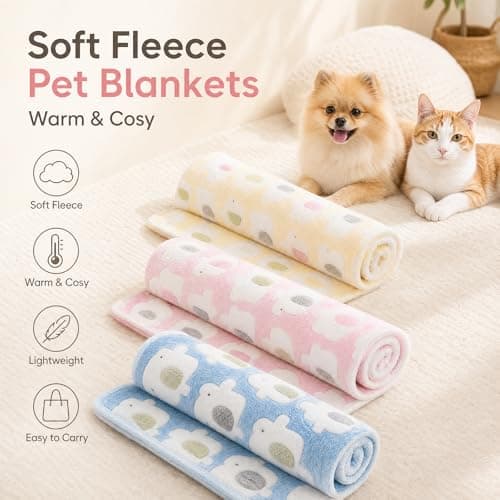 Xiansini Cat Blanket 3 PCS 60x40cm Cotton, Soft Pet Blankets for Cats and Small Dogs Pink Yellow Blue, Puppy Blanket Kitten Blanket for Travel Outdoor Crate Sofa Bed, Small Pet Blanket 3 Pack — view 3