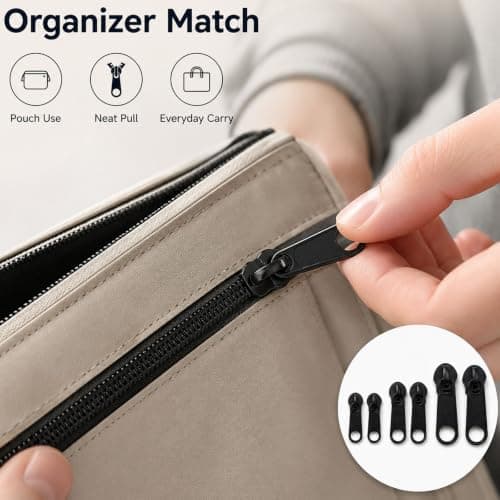 6PCS Zipper Repair Kit Zip Puller Replacement Set 3 Sizes Instant Zippers Rescue Fix for #3#5#8 Zipper Luggage, Backpacks, Jackets, Jeans, Extension & Fixing Black No Tools Needed Multipack — view 6