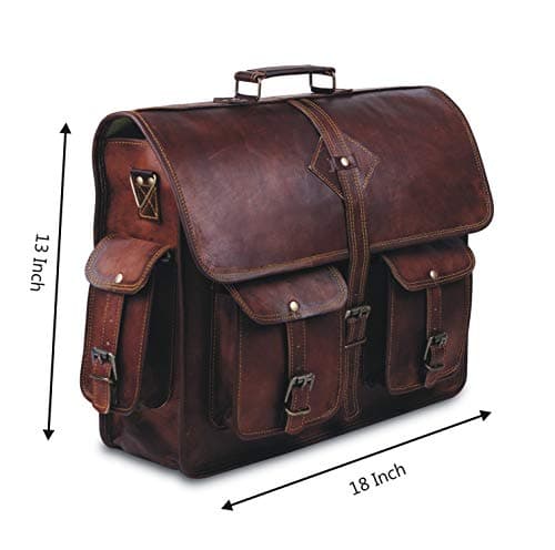 HULSH Vintage Leather Laptop Bag for Men Full Grain Large Leather Messenger bag for men 18 inches with rustic look Best leather briefcase — view 3