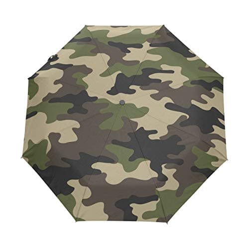 BIGJOKE 3 Folds Auto Open Close Umbrella Forests Camo Military Army Camouflage Pattern Windproof Travel Lightweight Rain Umbrella Compact for Boys Girl Men Women