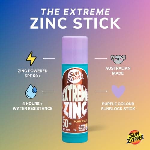 Sun Zapper Zinc Stick - Purple Colour Sunblock Stick SPF 50+ Zinc Oxide Face Mineral Sun Cream Made in Australia — view 2