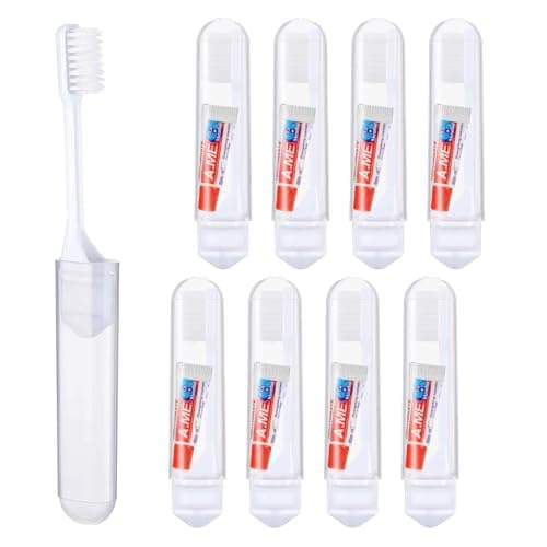 Bettinay 8 PCS Travel Toothbrush and Toothpaste Set, Portable Folding Soft Toothbrushes and Mini Toothpaste Kit