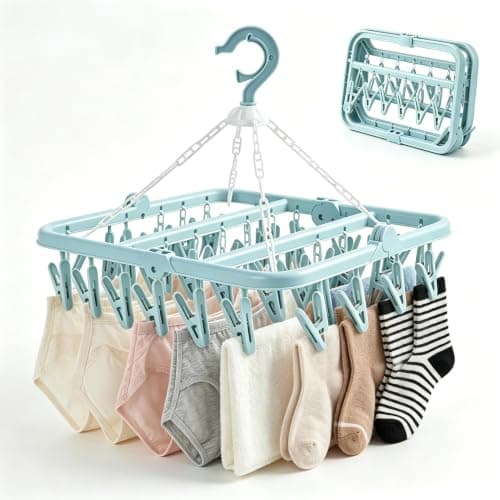 Sock Hangers For Drying with 32Clips,Collapsible 360°Rotating Sock Hanger