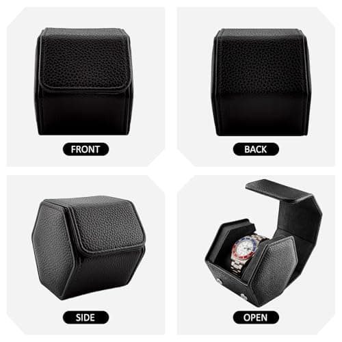 Yaliang Genuine Leather Hexagon Watch Roll Travel Case for Treasured Watches and Bracelets,Black — view 4