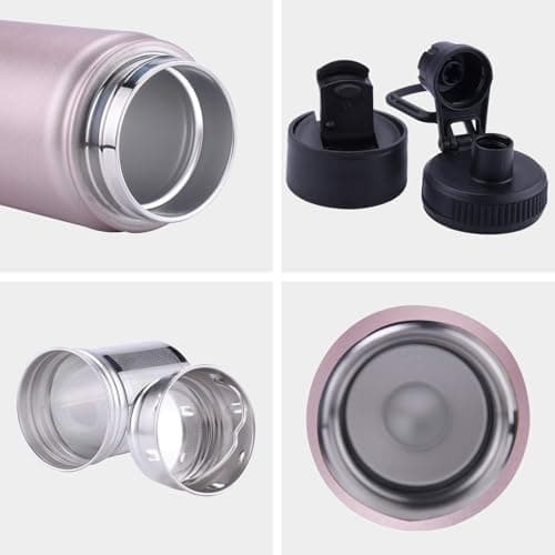 Sivaphe Tea Infuser Bottle Insulated Water Bottle Stainless Steel Drink Flasks Leak-Proof for Sports Outdoor, Double Walled Vacuum with Lids 500ml Rose Gold — view 6