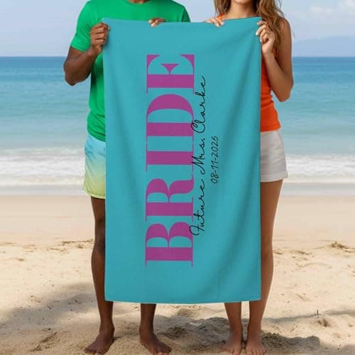 Print Maniacs Personalised Bride to Be Travel Towel Custom Name and Date Microfibre Beach Towel Large Quick Dry Lightweight Travel Towel Hen Party Honeymoon — view 6