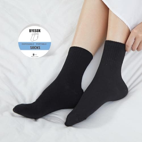 BYESOX 12 Pairs Disposable Socks for Travel, Single-use Compressed Socks, White+black(12 Pairs), One size — view 6