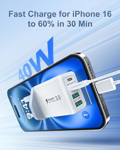 USB C Plug Fast Charge, 40W 4-Port Multi USBC Plugs UK Dual PD Power Adapter +QC Multiport Wall Charger Head Mains Type C Fast Charging Plug for iPhone 17 16 15 14 13 12 11 Pro Max Plus, Samsung, iPad — view 2