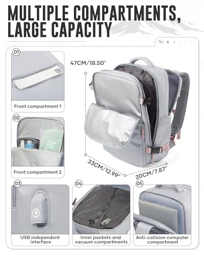 WEPOET Vacuum Backpack Travel with Pump Women, Carry On Ryanair Cabin Bags Flight Approved, Large Capacity Laptop Backpack for Men, Waterproof Travel Bag with Vacuum System(Grey) — view 2