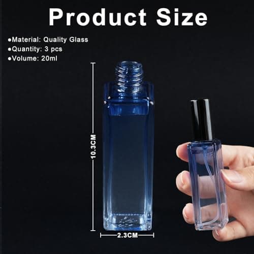 LOPHE Perfume Atomiser Refillable, Mini Perfume Refill Bottles, Empty Clear Glass Perfume Atomiser Spray Bottles, Portable Atomiser with Fine Mist for Daily Business Trips, 20 ml 3 Pcs Gradient Blue — view 2