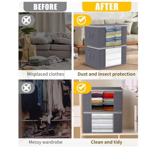 Gziztx 6 Pack 90L Storage Bags, Large Capacity Clothes Storage Boxes with Lid and Zipper, Foldable Clothes Packing Boxes with Reinforced Handle Breathable Thick Fabric for Clothing, Bedding, Blankets — view 3