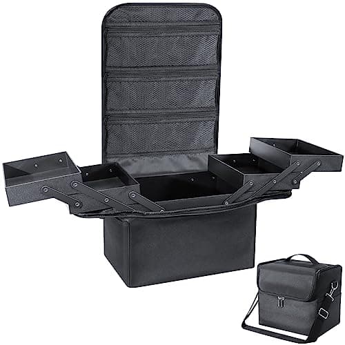 Feibrand Makeup Organiser Box Vanity Cases: Professional Cosmetic Boxes - Large Travel Make up Bag Storage Nail Art Kit Beauty Cases - Black Cosmetics Bags Organizer Set for Girls & Women