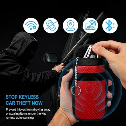 Diyife 2 Pack Faraday Pouch, RFID NFC Car Key Signal Blocker Pouch, Full Shielding Keyless Entry Anti-Theft Relay Attack Faraday Bag for Car Motorcycle Keys, Bank Cards and ID Cards, Red — view 3